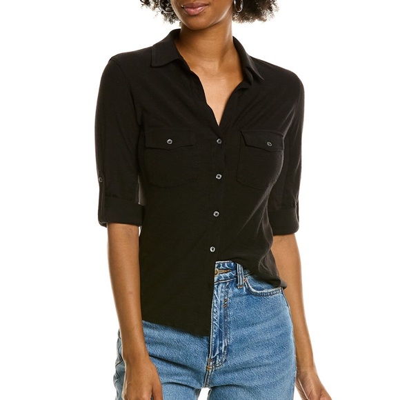 James Perse Tops - James Perse Sheer Slub Side Panel Shirt Size 4 Black Button-Down Business Casual